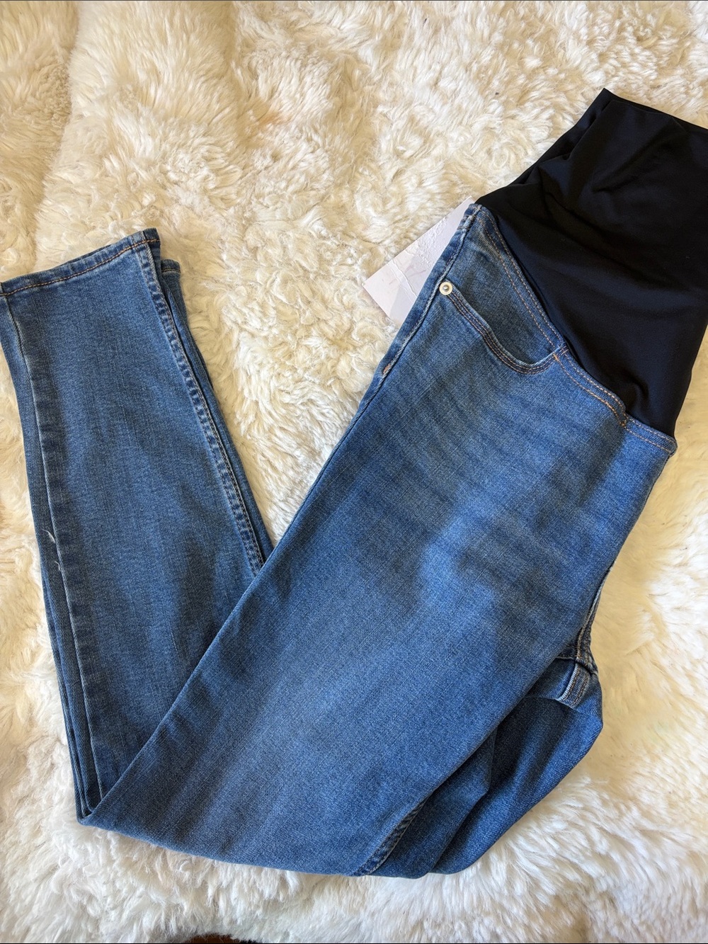 Maternity Blue Stretch Denim Jeans with Black Support Panel